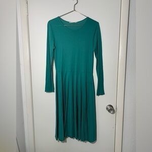 Peruvian Connection, green, long sleeve, two pocket, scoop neck, midi dress S